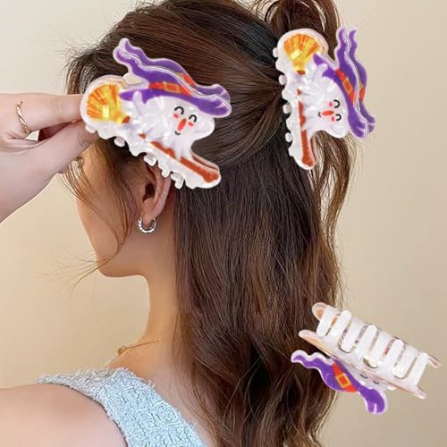 Pinza para cabello de Halloween NEWSPIED con diseño de fantasma y bruja, sujetador antideslizante para cabello grueso y fino, mediana, 1 pieza miniatura 1