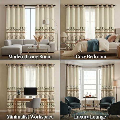 Image of VAS COLLECTIONS 100% Room Darkening Blackout Door Curtains Set of 2, 7 Feet (121 x 213 cm), Floral Design Long Curtains for Living Room & Bedroom, Thermal Insulated, Privacy Curtains (Ethnic Mocha)