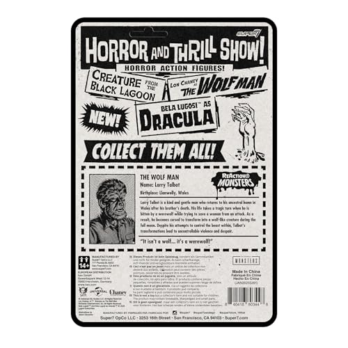 Image of Super7 Reaction+ Universal Monsters The Wolf Man - 3.75 inch The Wolf Man Action Figure with Accessory - Classic Horror Movie Collectibles and Retro Toys