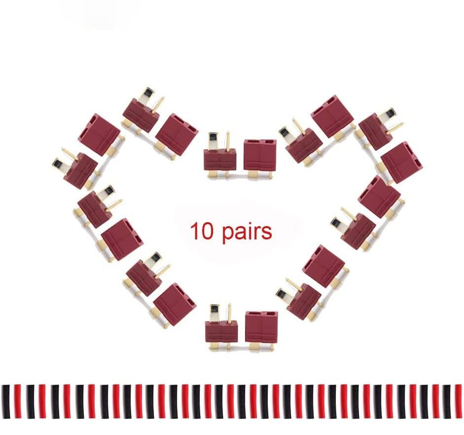 Amass 10 Paires de connecteurs T-Plug Deans mâle et Femelle avec Gaine thermorétractable pour 20 Paires de Piles RC LiPo