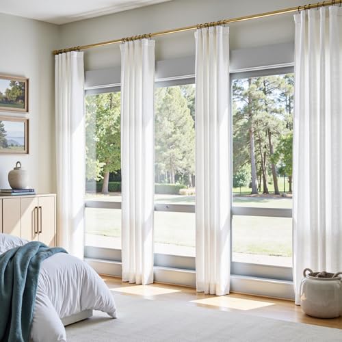 Image of jinchan White Linen Curtains 84 Inch Length, Rustic Semi Sheer Curtain for Living Room Bedroom Home Decor Drapes Back Tab, Set of 2 Panels