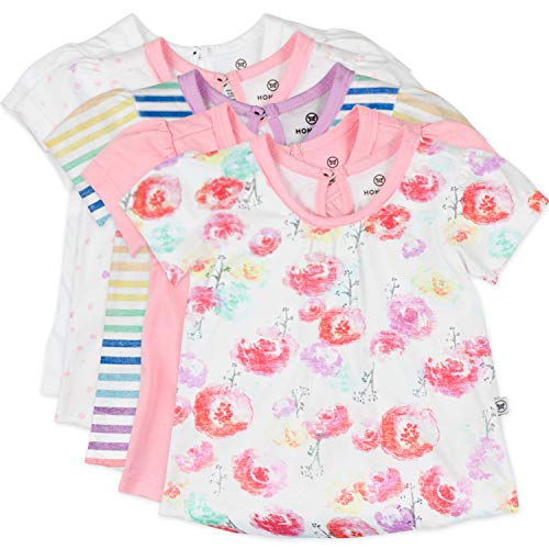 Image of HonestBaby Baby-Girls 5-Pack Puff Sleeve T-Shirts 100% Organic Cotton Baby, Toddler, Little Kid, Girl