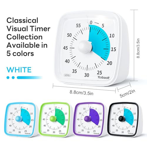 Image of Yunbaoit Visual Timer with Night Light, 60-Minute Countdown Timer for Kids and Adults, Silent Classroom Timer, Time Management Tool for Home, School, or Work (Light White)