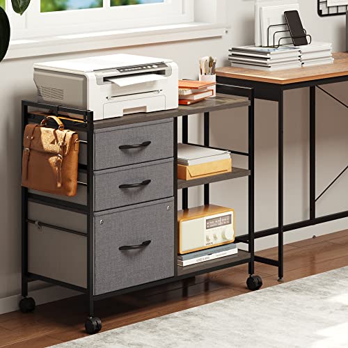 Yitahome 3 Drawer Lateral File Cabinet, Rolling Printer Stand With Open Storage Shelf And Hook, Mobile Fabric Filing Cabinet For Home Office, Fits A4/Letter Size, Dark Grey #TOP2