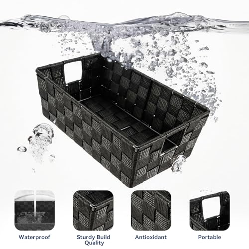 Image of Whitmor Small Woven Storage Baskets for Shelves - Decorative Organizer Bins with Metal Structure, Versatile Shelf Storage Solution for Home Organization & Closet (Black)