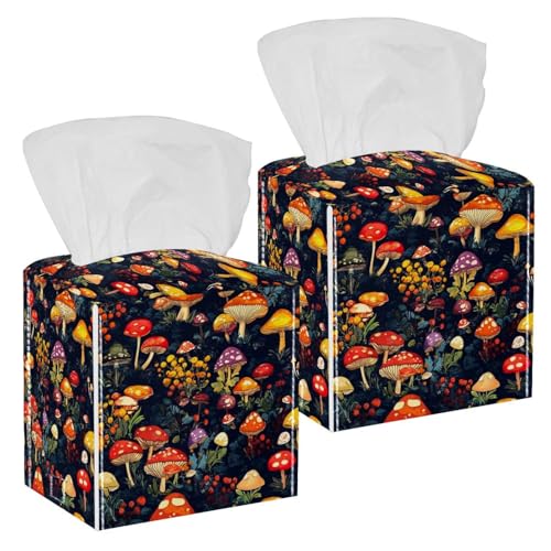 Housse de boîte à mouchoirs champignon en cuir imperméable et rigide lot de 2 - 2