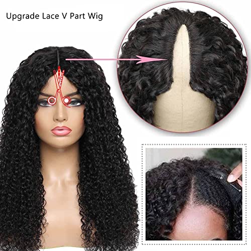 CLASSINE V Part Wig Human Hair Water Wave No Leave Out Brazilian Glueless Curly Wave Upgrade U Part V Part Wigs for Black Women Human Hair 150% Density Natural Color 24 INCH - Image 3