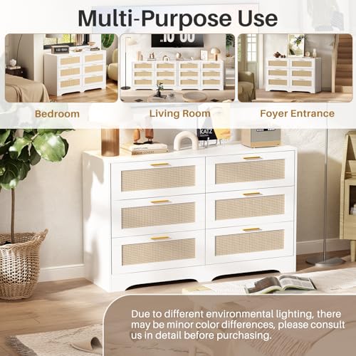 Image of Redlife White Dresser for Bedroom, 6 Drawer Dresser with Golden Handles, Wood Storage Chest of Drawers for Closet, Living Room, Hallway and Entryway - Easy Assembly