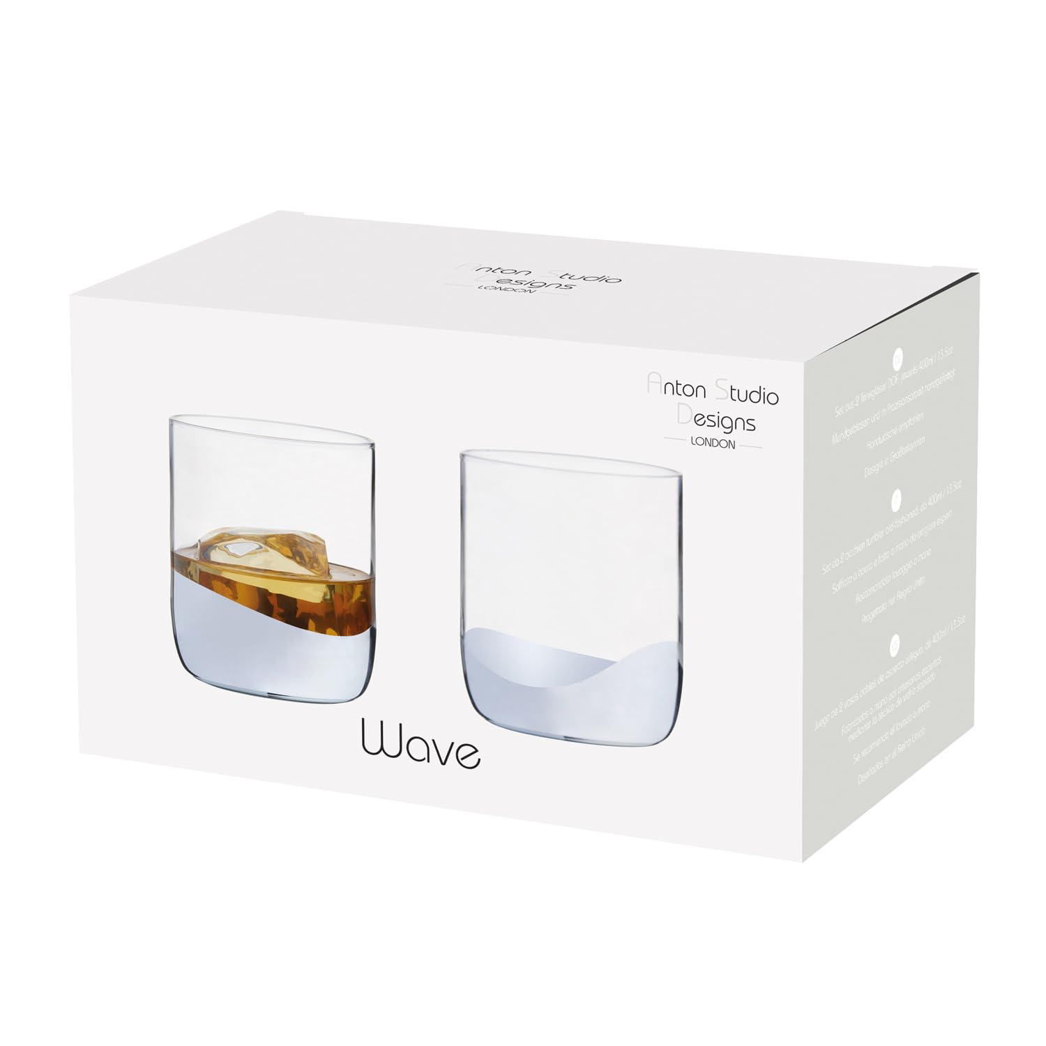 Anton Studio Designs Wave Handmade DOF Tumblers for Whiskey Spirits or Water - 400 ml - Silver - Set of 2 Elegant Drinking Glasses - Image 3