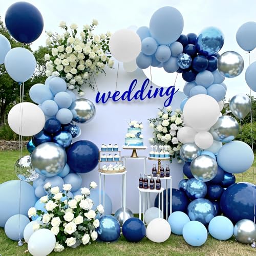Image of Navy Blue Silver White Balloons Arch Kit 129 Pcs