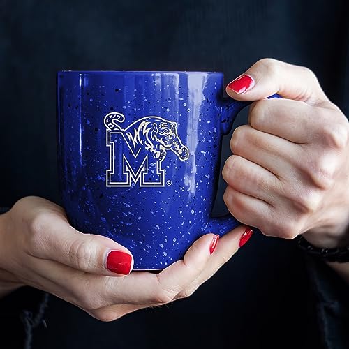 Image of Rico Industries NCAA Memphis Tigers Royal Blue Personalized 16 oz Team Color Laser Engraved Speckled Ceramic Coffee Mug