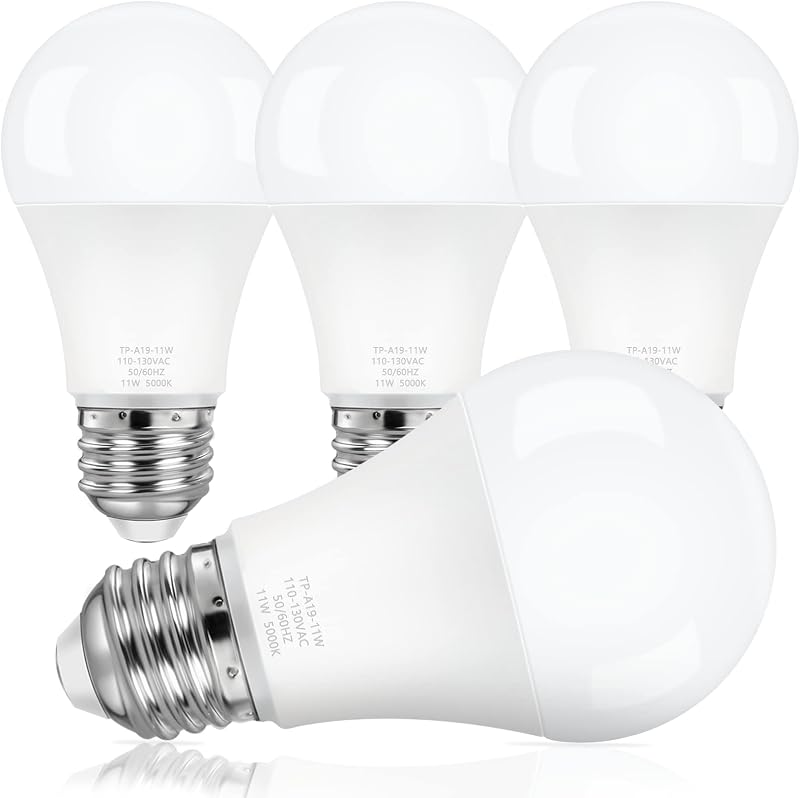 Bombillas LED AOMST A19 equivalente a 100 vatios, luz blanca diurna 5000K | Bombillas LED eficientes de 11 W, 1100 lm, base E26 no regulables, bombilla de bajo consumo, CRI 85+, más de 25000 horas de vida útil, paquete de 4