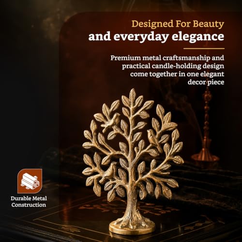 Image of Amazon Brand - Solimo Brass Kalpvriksh Tree with Birds Showpiece | Tree of Life Table Decor | Vastu & Feng Shui Home Decor | Brass Decorative Idol for Home, Office & Puja | Good Luck Gift