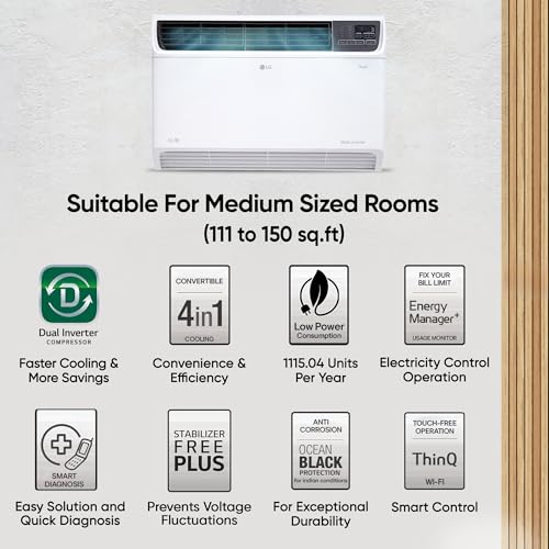 Image of LG 1.5 Ton 3 Star Wi-Fi DUAL Inverter Window AC (Copper, Convertible 4-in-1 cooling, 4 Way Air Swing, HD Filter, UW-Q18WWXA, White)
