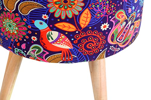 Image of Ottoman Printed Stool with Chair, Velvet Foot Rest Stool for Living Room, Wooden Legs Ottoman for Sofa & Living Room Decor, Chair (18 inchx32 inch), Puffy (16 inchx17 inch), (Combo Birds)