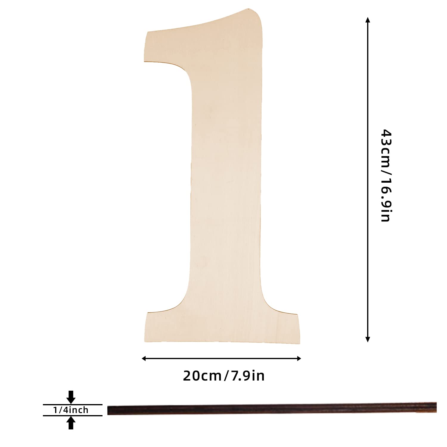17 Inch Large Wooden Numbers, Blank Wooden Number 1 Shape Cutouts Big Unfinished Wood Numbers Signs for Craft Wall Decor Painting Birthday Wedding Party Decoration Kitchen Room Home Decorations