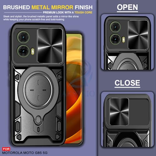 Image of AESTMO Armor Motorola Moto G85 5G Bumper Back Case Cover | Ring Holder & CD Pattern Sliding Camera Shutter Cover | Back Case Cover for Motorola Moto G85 5G (Black)