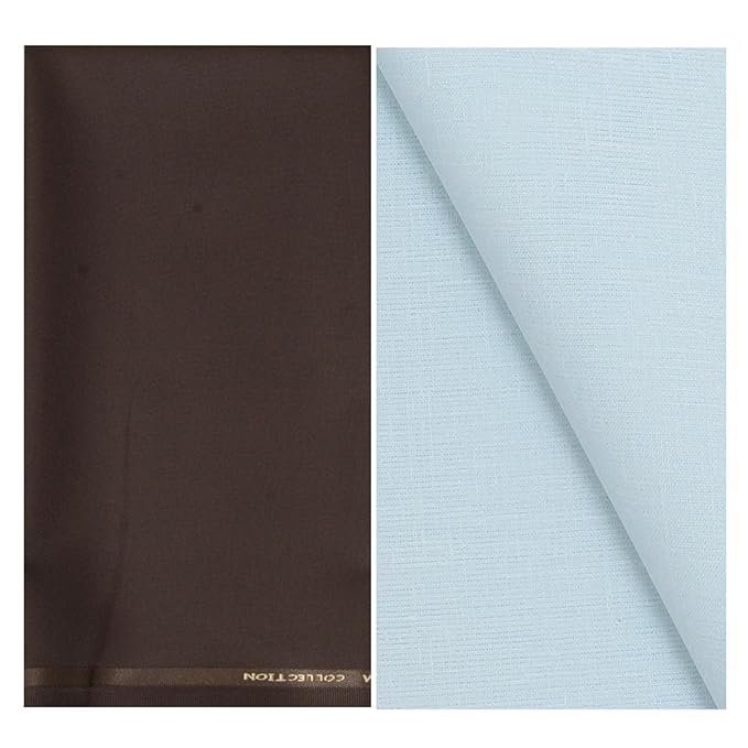 megisha Men's Premium Paint (PV) & Semi Lenan Cotton Unstitched Fabric (Brown -1.20 meter & Light Blue -2.25 Meter)-picture-11