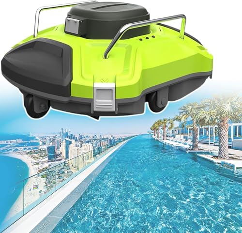 WQZzjm Limpiafondos de Piscina inalámbrico Inteligente, Potente succión, Totalmente automático, con filtros de 200 μm y Sistema de estacionamiento automático, para Piscinas elevadas y enterradas.
