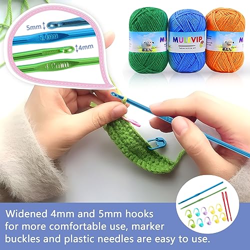 Miniatura 5 de Mulevip Ovillos De Lana Para Tejer 24 Colores, Hilo De Algodon Para Crochet Con Ganchos De Ganchillo Hebillas Marcadoras Agujas De Sutura, Para Diy Tejido