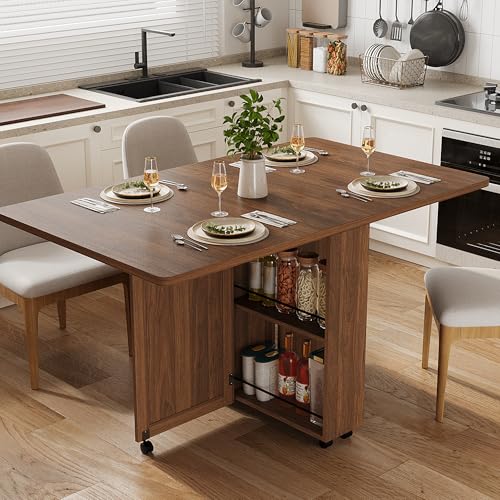 IDEALHOUSE Folding Dining Table, Folding Kitchen Table with Drawers and