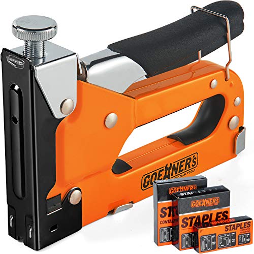 GOEHNERS Staple Gun - 3 in 1 Heavy Duty Stapler with 3000 Staples, Pressure Adjustment Manual Staple Gun with Soft Rubber Handle for Upholstery, Wood, Crafts, Carpentry, Furniture,Decoration DIY etc