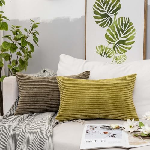 Image of Guffaw Corduroy Rectangular Cushion Covers, Size 12x18, Pack of 1,Multiple Colors (1, Mehndi)