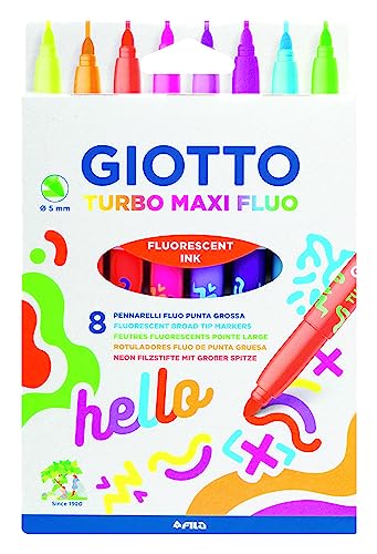 GIOTTO Turbo Maxi Fluo - Etui 8 Feutres, multicolore, 1 Unidad (Paquete de 1)