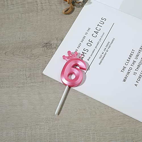 3.15 Inch Pink 6 Birthday Candles,3D Crown Number 6 Cake Topper For Birthday Decorations #TOP3