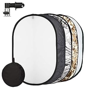 Photo Light Reflector 24×36 Inches/ 60×90 cm 5 in 1 Diffuser Photography Collapsible with Bag and Reflector Holder Clips for Studio Outdoor Lighting, Translucent, Silver, Gold, White and Black