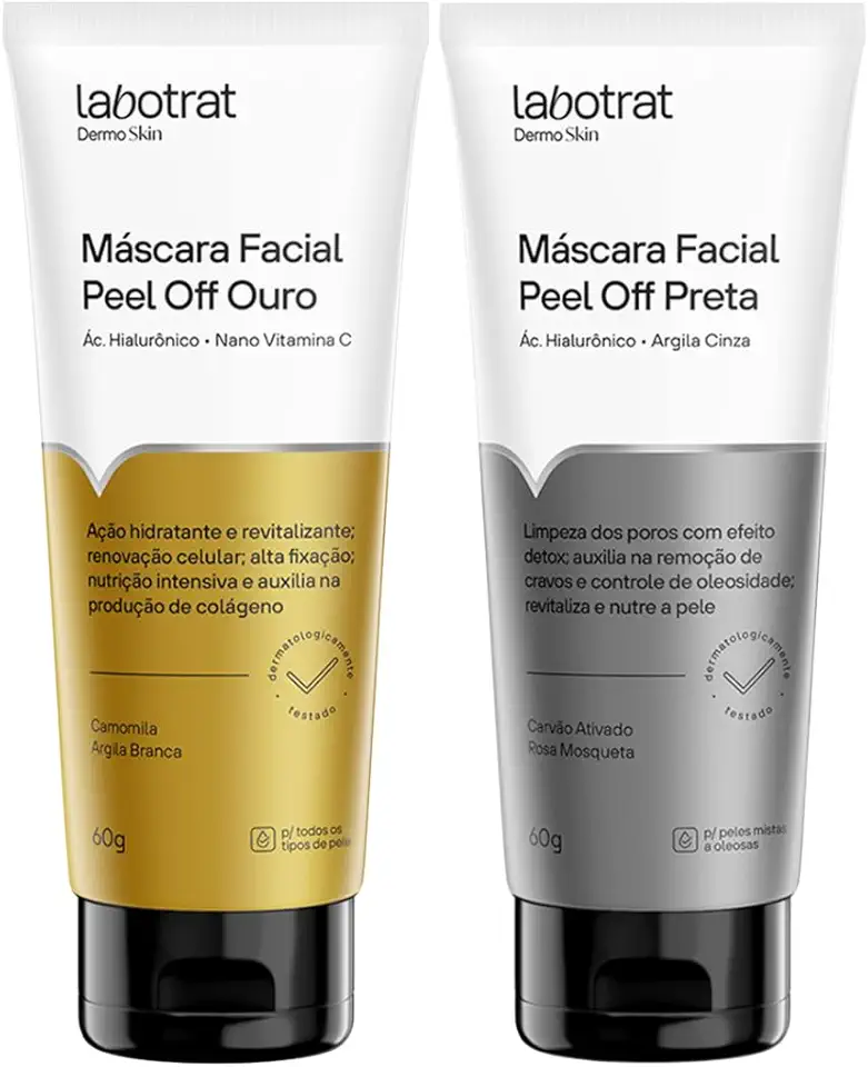 Kit Mascara Facial Removedora De Cravos Peel Off Preta + Ouro Acido Hialuronico 60g