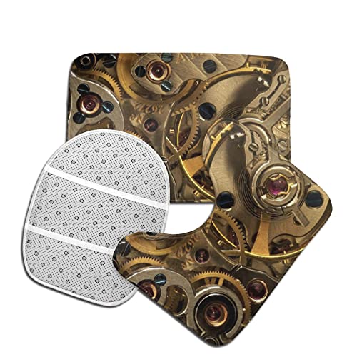 SHEYZYLTD Badematte + Konturmatte + Toilettendeckelbezug Cool Steampunk Gears 3 Stück Badematten Set, mit rutschfester Klebeunterseite – Bild 5