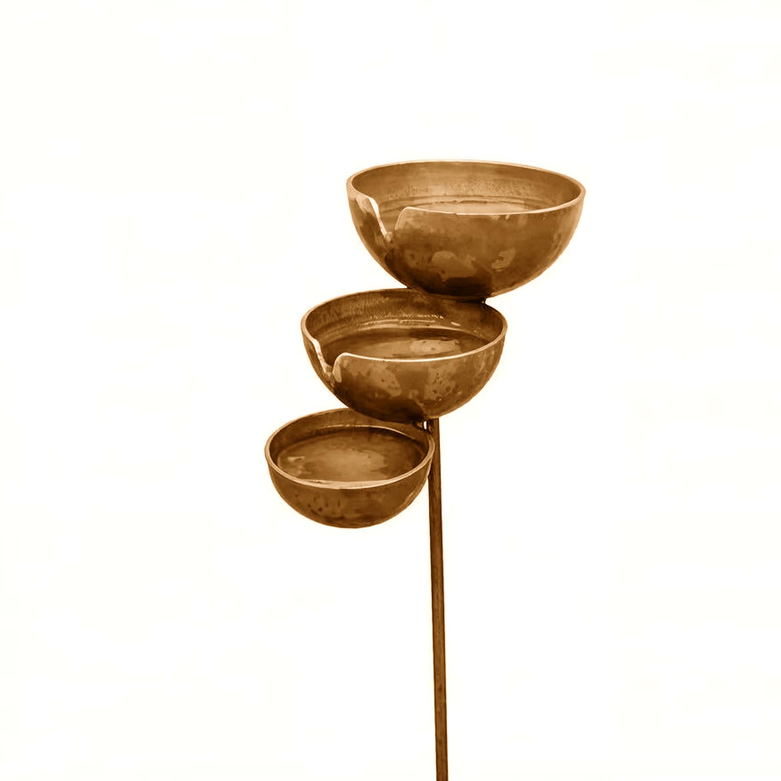 Decorative Garden Stake with Antique Bronze Bowls Animal Drinking Fountains for Feeding Birds and Collecting Rainwater Wildlife Water Bowl