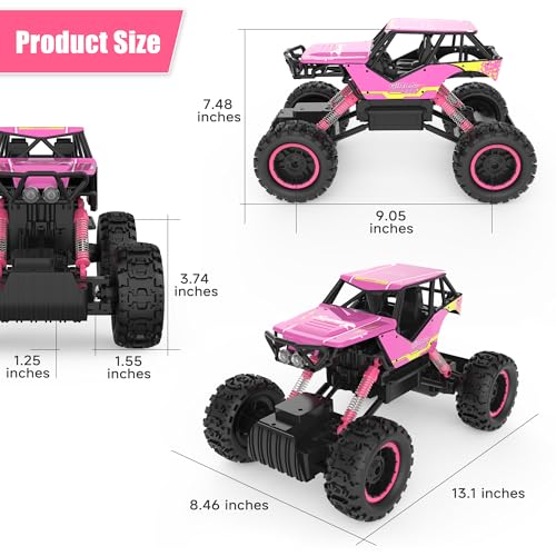 DOUBLE E 1:12 RC Monster Truck - 4WD Off-Road Remote Control Car, Dual Motors, Headlights, Rechargeable, Gift for Boys & Girls