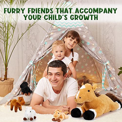 Lenwen 5 Pcs Adorable Horse Plush Set 18 Inch Mommy Horse Stuffed Animal With 4 Cute Plush Babies In Her Belly Soft Cuddly Nurturing Horse Plushie For Toddlers Boy Girl Birthday Gift Farm Party Favors #TOP5