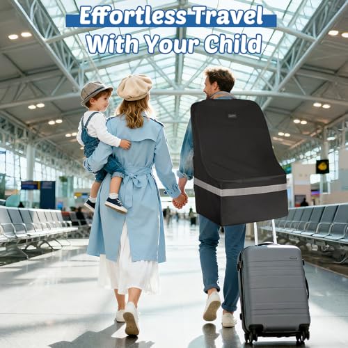 Image of Padded Car Seat Travel Bag For Airplane: Backpack Car Seat Cover for Air Travel, Carseat Bag With Shoulder Strap for Infant Car Seats, Boosters & Carriers, Flying Accessories For Gate & Baggage Check