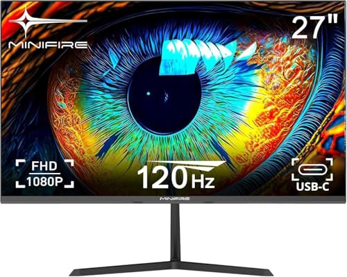 Minifire 27 Zoll Monitor, USB Typ-C & HDMI Anschluss, 120Hz, Eye-Care für Business und Büro, ultradünner Rahmen, FHD 1080P Computer Monitor PC Bildschirm, FlickerFree, Lowblue Mode (MF27X3AL)