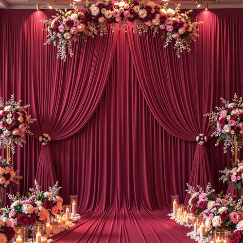 Image of 20x12 FT Burgundy Backdrop Curtain for Parties Wrinkle Free Photo Backdrop Curtains Polyester Wedding Back Drop Cloth Background for Birthday Photography Portraits Pet Photoshoot Prom Decoration