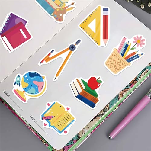 Back to School Stickers 50 pcs School Stickers Students Teacher Science Decorations for Scrapbook Laptop Water Bottles Waterproof Classroom DIY Craft Supplies(Back to School-C)