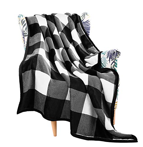 JUDYBRIDAL Buffalo Check Plaid Throw Blanket - 70x50 Inches - Throw for Couch, Sofa - Soft, Cozy, Warm Plush Flannel Fleece Sherpa Bed Throws for Adult | Black/White Plaid