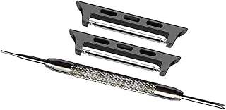 Black Pair Adapters Connectors Lugs with Spring Bar Pin and Tool Compatible with Apple Watch 44mm All Series 1 2 3 4 5 6 SE Band Strap Replacement - Fits up to 22mm Watch Straps