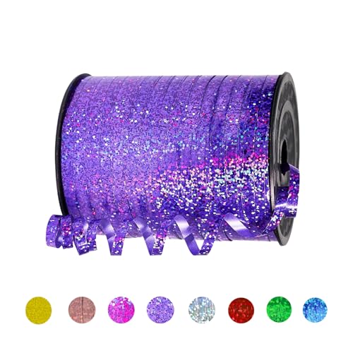 Ruban violet pour ballons, 454 m de long et 5 mm de long, rouleau métallique brillant pour emballage cadeau, décoration de fête d'anniversaire, de mariage,...