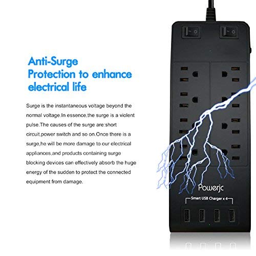 Surge Protector Power Strip Socket 8 Outlets With 4 Usb Smart Charging Port And 7.1-Foot Long Power Cord -Powerjc #TOP6