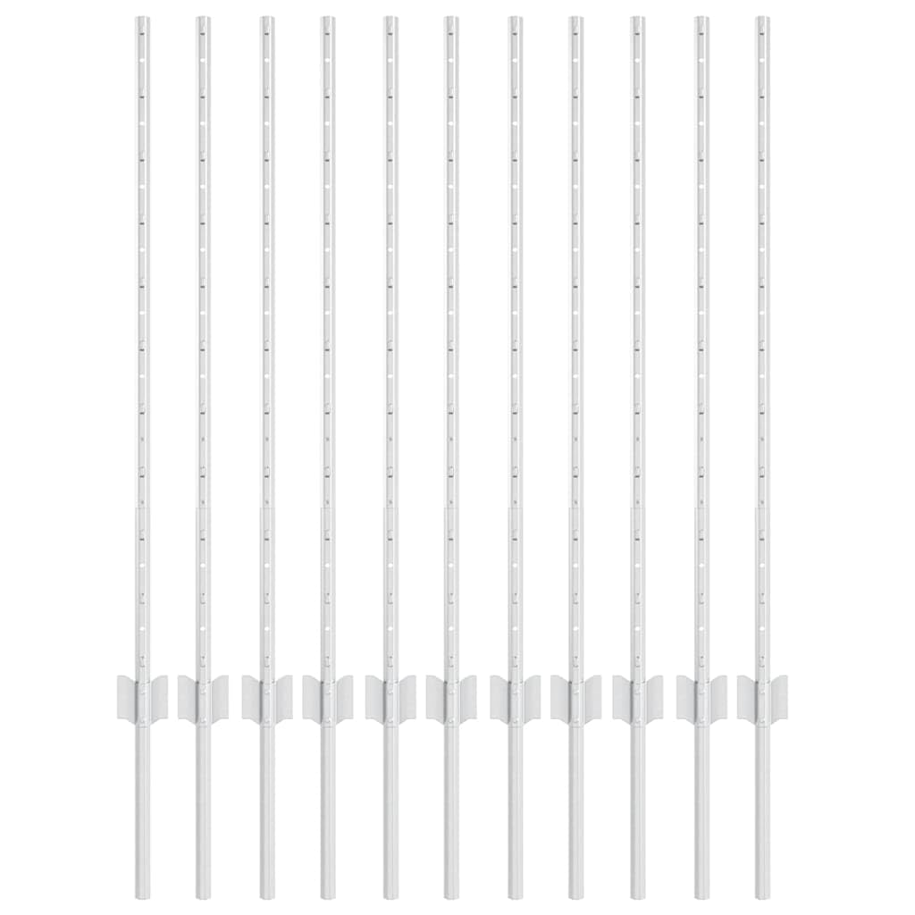 Postes de valla de 11 piezas, plata, 100 cm, acero, valla de jardín, valla de metal, valla de madera, protección visual, postes acopladores, cerrojo para limitación de terrenos, montaje