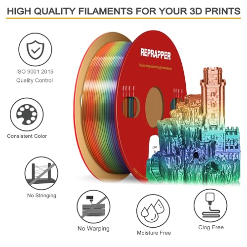 Image of RepRapper Magic Rainbow PLA Filament, Shiny Multicolor Silk PLA 1.75 mm Filament (+-0.03 mm), Sparkle Fast Change Multi-color1 kg 3D Printer Filament for 3D Printer