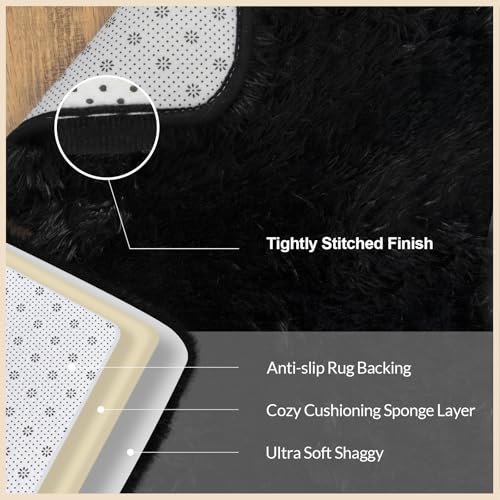 8x10 Area Rugs for Living Room, Large Fluffy Black Rugs for Bedroom, Soft Carpet Shag Kids Room Rug, Non-Slip Fuzzy Rugs Indoor (8ft x 10ft, Black)
