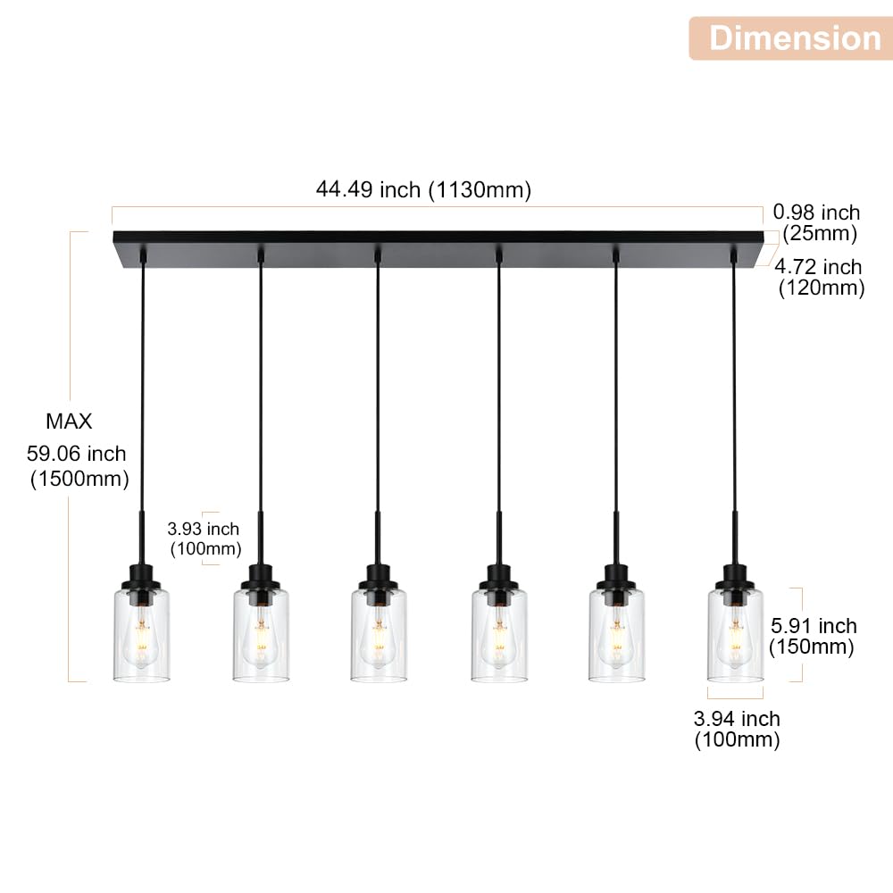 WINSHEN 6-Lights Pendant Light Fixtures Ceiling, Modern Black