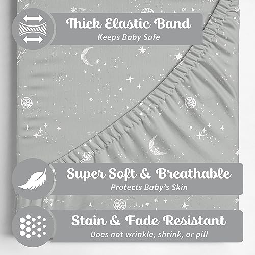 Image of Crib Sheets Neutral - Fitted Baby Crib Sheets Bed for Girl Boy - 2 Pack Standard & Toddler Mattress (Galaxy, Moon, and Stars) - Buttery Soft Organic Cotton Blend