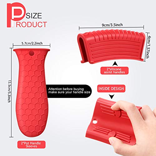 4 Pieces Silicone Hot Handle Holder, Pot Holders Cover, Silicone Assist Handle Holder, Non-Slip Pot Holder Sleeve, Heat Resistant Potholder Cookware Handle For Cast Iron Skillet Metal Pan (Red) #TOP1