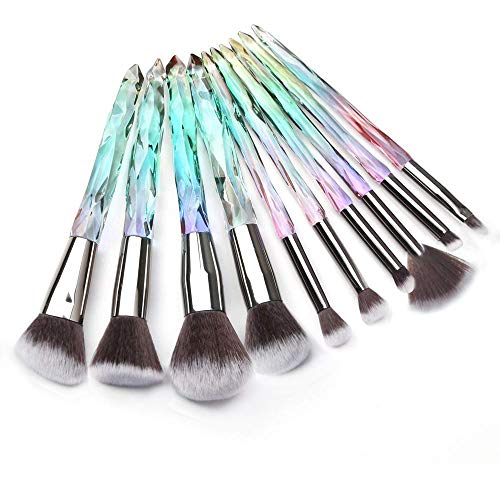 Adpartner 10PCS Makeup Brushes Popular Crystal Style Makeup Brush Set, Premium Synthetic Bristles Cosmetic Brush Professional Face Foundation Concealer Blush Eye Shadow Makeup Tools